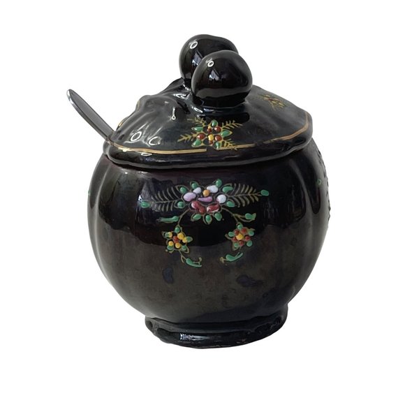 Redware Sugar Bowl Jam Jelly Jar Japan Vintage Hand Painted Ceramic 4.5" x 3.25" - Picture 5 of 9